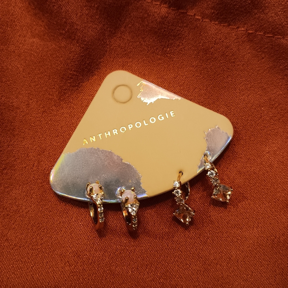Anthropologie Stone Huggie Hoop Earrings In Peach & Pink